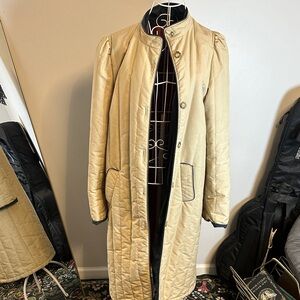 Vintage Puffer Tan Trench Coat with Black Trim